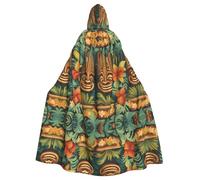 YYHWHJDE Aloha Tiki Pattern Pattern Halloween Adult Hooded Cape Cloak For Role-Playing, Stage Costumes, Parties Easy Care