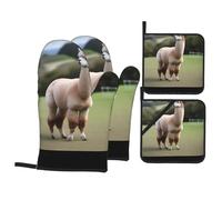 YYHWHJDE Alpaca's body display Prints Kitchen baking set, oven gloves, thickened and insulated four piece suit