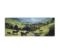 YYHWHJDE Alpine Farm Cows Pattern Extra Large Mouse Pad, Computer Office Anti Slip Gaming Keyboard Thickened Version 12x31.5in