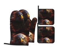 YYHWHJDE American Flag Fire Eagle Picture Oven Mitts and Pot Holders Set of 4 Kitchen baking Thick and durable, anti-scalding and heat-insulating