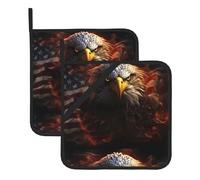 YYHWHJDE American Flag Fire Eagle Picture Square Insulated Pot Mat 2-piece Set for Heat Insulation During Lid Removal, Microwave, Oven, and Outdoor Grilling Use