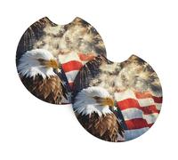 YYHWHJDE American Flag Fire Eagle Prints Car Cup Coasters 2-Pack - The Thoughtful Gift for New Drivers & Road Trip Lovers - High-Grade Neoprene Protection & Style