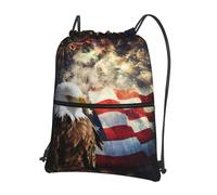 YYHWHJDE American Flag Fire Eagle Prints Drawstring Backpack - Lightweight, Waterproof Sport Throw Cover for Gym, Travel & Everyday Essentials
