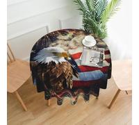 YYHWHJDE American Flag Fire Eagle Prints Round Decorative Tablecloth 60in - Elevate Your Dining Experience with This Stunning Table Throw for Parties & Everyday Use