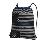 YYHWHJDE American Thin Blue Line Flag Prints Drawstring Backpack - Lightweight, Waterproof Sport Throw Cover for Gym, Travel & Everyday Essentials