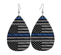 YYHWHJDE American Thin Blue Line Flag Prints Drip Leather Earrings - Chic Faux Leather Drops for Holiday & Everyday Glam