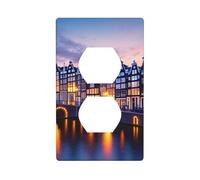 YYHWHJDE Amsterdam Night View Picture Double Socket Wall Panel Electrical Socket Cover Plate is Shatter Resistant and Durable 4.5x2.76in