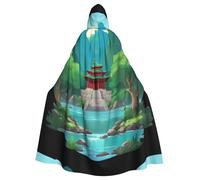 YYHWHJDE Ancient temples in the mountains Picture Adult Halloween hooded jacket cloak long party cloak suitable for men and women