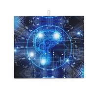 YYHWHJDE Artificial Intelligence Brain Prints Kitchen Drying Mat - Absorbent Dish Drying Throw with Vibrant Prints, Quick-Dry Countertop Layer for Dishes & Appliances - Non-Slip & Foldable