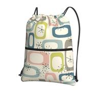 YYHWHJDE Atomic Stars Retro Pattern Prints Drawstring Backpack - Lightweight Waterproof Gym Bag with Zipper Pocket - Ideal for Travel, Yoga & Sports