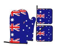 YYHWHJDE Australian flag Pattern Kitchen baking four-piece set Includes 2 Insulated Gloves and 2 Pot Lid Pads with Pockets anti-scalding and heat-insulating