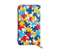 YYHWHJDE autism awareness puzzle pieces heart Picture Leather long clutch wallet Designed for fashion girls and women stylish and personalized 7.48 x 4.13 in, Black, One Size