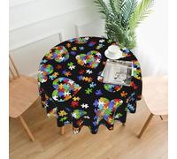 YYHWHJDE Autism Awareness Puzzle Pieces Heart Prints Round Decorative Table Throw 60in - Waterproof Table Cover for Elegant Dining & Outdoor Gatherings