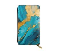 YYHWHJDE Azurite Teal and Foil Gold Oil Marble Pattern Picture Quality Leather Long Clutch Wallet Designed for Fashion Girls and Women Stylish 7.48 x 4.13 in