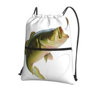 YYHWHJDE Bait With Fishing Line Eating Little Fish Prints Drawstring Backpack - Lightweight Waterproof Gym Bag with Zipper Pocket - Ideal for Travel, Yoga & Sports