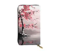 YYHWHJDE Bamboo and Cherry blossoms Tree Zen Picture Leather long clutch wallet Designed for fashion girls and women stylish and personalized 7.48 x 4.13 in, Black, One Size