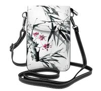 YYHWHJDE Bamboo Cherry Blossom Leather Crossbody Phone Pouch