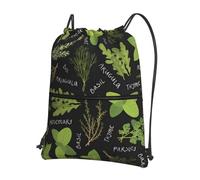 YYHWHJDE Basil Thyme Dill & Rosemary Prints Drawstring Backpack - Water-Resistant Polyester Throw Bag for Gym, Travel & Hiking - Lightweight, Durable & Compact