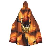 YYHWHJDE Basketball On Fire Pattern Halloween Adult Hooded Cloak for various party and carnival settings
