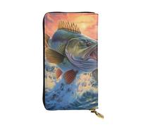 YYHWHJDE bass Fishing Wave Printing Quality Leather Long Clutch Wallet Designed for Fashion Girls and Women Stylish 7.48 x 4.13 in