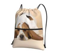YYHWHJDE Basset Hound Prints Drawstring Backpack - Water-Resistant Polyester Throw Bag for Gym, Travel & Hiking - Lightweight, Durable & Compact