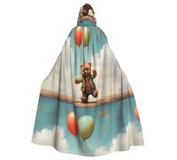 YYHWHJDE Bear Chasing Balloons Picture Halloween Adult Hooded Cape Cloak No Zipper, Comfortable For Costume Parties