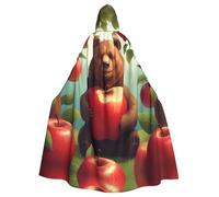YYHWHJDE Bear In The Apple Prints Adult Hooded Cloak is a super large, comfortable, and durable Halloween hooded poncho