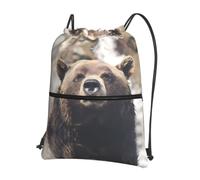 YYHWHJDE Bear in the Wild Prints Drawstring Backpack - Lightweight Waterproof Gym Bag with Zipper Pocket - Ideal for Travel, Yoga & Sports