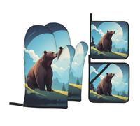 YYHWHJDE Bear Looking At The Sky Prints Heavy-Duty Oven Layers: 4-Piece Waterproof, Heat Resistant Kitchen Protection Set for Safe Handling & Long-Lasting Durability