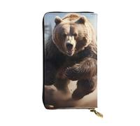 YYHWHJDE Bear Running Picture Quality Leather Long Clutch Wallet Designed for Fashion Girls and Women Stylish 7.48 x 4.13 in