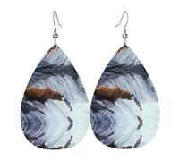 YYHWHJDE Bear Wallpapers Prints Teardrop Leather Earrings - Lightweight Dangle Earrings for Women, Vivid Faux Leather Drops with Silver Plated Hooks, Chic Jewelry for Parties & Gifts