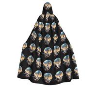YYHWHJDE Beautiful Flower Jellyfish Pattern Halloween Adult Hooded Cape Cloak - Super Large Hooded Cloak No Zipper