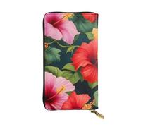 YYHWHJDE Beautiful Hibiscus Flowers Picture Quality Leather Long Clutch Wallet Designed for Fashion Girls and Women Stylish 7.48 x 4.13 in