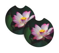 YYHWHJDE Beautiful lotus Prints Car Cup Coasters 2-Pack - Engineered Chloroprene Rubber Layers, Heat & Cold Resistant - Protect & Preserve Vehicle Interiors