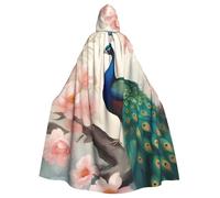 YYHWHJDE Beautiful Peacock and Floral Prints Halloween Adult Hooded Cloak for Parties and Costumes
