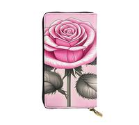 YYHWHJDE Beautiful Pink Roses Printing Quality Leather Long Clutch Wallet Designed for Fashion Girls and Women Stylish 7.48 x 4.13 in