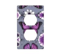YYHWHJDE Beautiful Purple Butterfly Floral Pattern Double Socket Wall Panel Decorative is Durable and Suitable for Socket Light Switch Accessories 4.5x2.76in