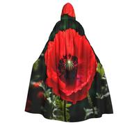 YYHWHJDE Beautiful Red Poppy Flower Printing Halloween Adult Hooded Cloak for Parties and Costume Events