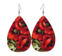 YYHWHJDE Beautiful Red Poppy Flower Prints Drip Leather Earrings - Chic Faux Leather Drops for Holiday & Everyday Glam