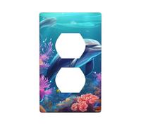 YYHWHJDE Beautiful Underwater World Dolphins Coral Pattern Double Socket Wall Panel Decorative is Durable and Suitable for Socket Light Switch Accessories 4.5x2.76in