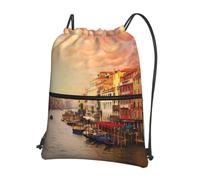 YYHWHJDE Beautiful Venice Canal View Prints Drawstring Backpack - Lightweight Waterproof Gym Bag with Zipper Pocket - Ideal for Travel, Yoga & Sports