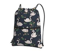 YYHWHJDE Beautiful White Swans On The Lake Prints Drawstring Backpack - Water-Resistant Polyester Throw Bag for Gym, Travel & Hiking - Lightweight, Durable & Compact
