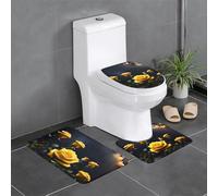 YYHWHJDE Beautiful yellow roses Picture Anti slip floor mat three piece set bathroom carpet anti slip durable