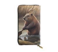 YYHWHJDE Beaver Working Pattern Quality Leather Long Clutch Wallet Designed for Fashion Girls and Women Stylish 7.48 x 4.13 in