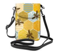 YYHWHJDE Bee Geometric Honeycomb Genuine Leather Crossbody Phone Bag