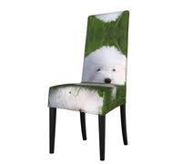 YYHWHJDE Bichon on the grass Prints Dining Chair Throw Covers - Stretchy & Wrinkle-Resistant Seat Layers for Most Standard Chairs - Quick Refresh & Protect Your Furniture