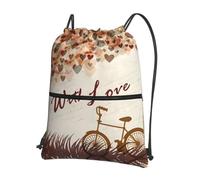 YYHWHJDE Bicycle under heart tree romantic Prints Drawstring Backpack Waterproof Gym Bag - Lightweight Foldable Sport Cover with Zipper Pocket for Travel Hiking