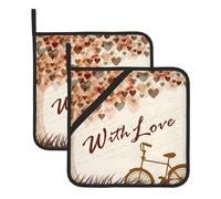 YYHWHJDE Bicycle under heart tree romantic Prints Square Hot Pad Set of 2 - Waterproof Kitchen Pot Holders, Heat Resistant Trivets for Countertop, Oven & Grill - Durable Table Layer