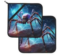 YYHWHJDE Big Spider In The Starry Sky Pattern Square Insulation Pot Mat 2 Pieces Thick and durable with lanyard for Microwave Ovens, Ovens, Outdoor Grilling