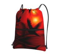 YYHWHJDE Bird Love Heart Art Prints Drawstring Backpack Waterproof Gym Bag - Lightweight Foldable Sport Cover with Zipper Pocket for Travel Hiking
